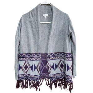 Charming Charlie Women's Small Southwest Print Fringe Open Front Cardigan Boho